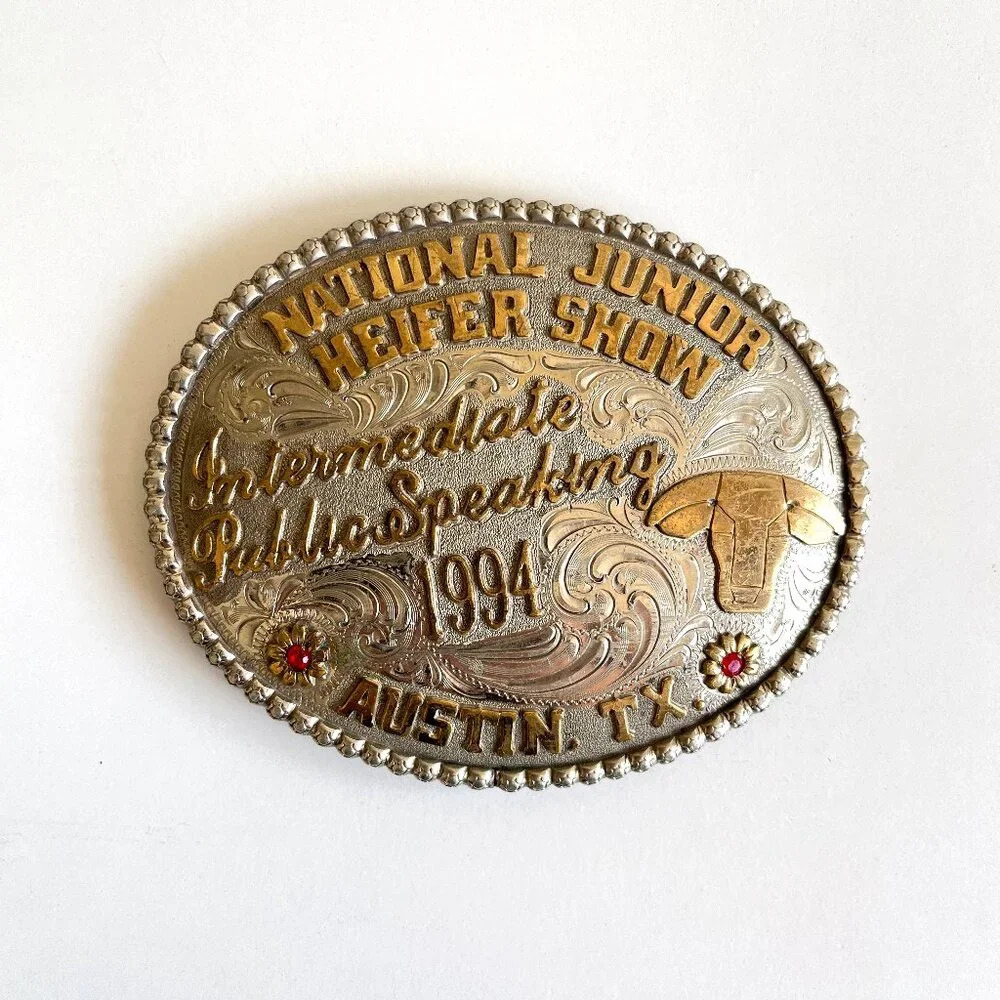 Vintage 90s Broken Arrow Co National Junior Heifer Show Trophy Belt Buckle